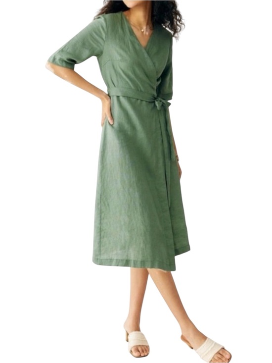 Grae Cove Dresses & Skirts - Grae Cove Kiki Linen Wrap Sage Green Midi Dress LARGE